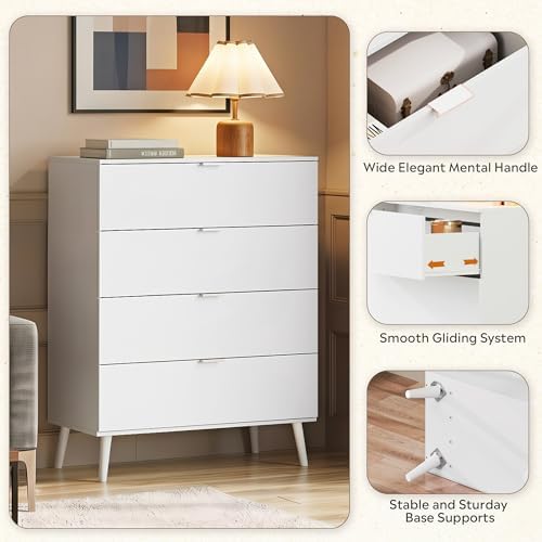 4-Drawer Moden TV Stand, White Tall TV Console - Image 7