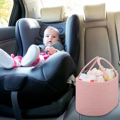 COMSE Baby Diaper Caddy Organizer for Girls, Cotton Rope, Dusty Pink - Image 4