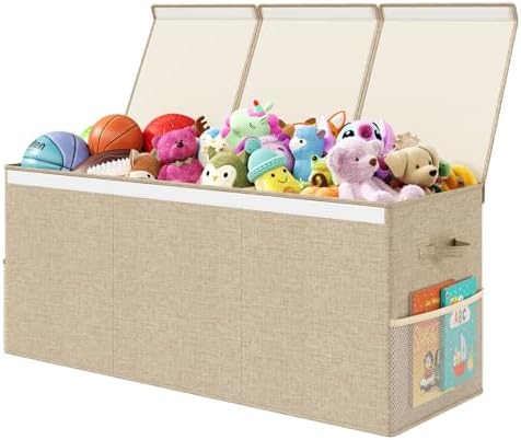 150L Extra Large Toy Storage Box with Lid, Foldable Toy Chest Organizer by Fineonly