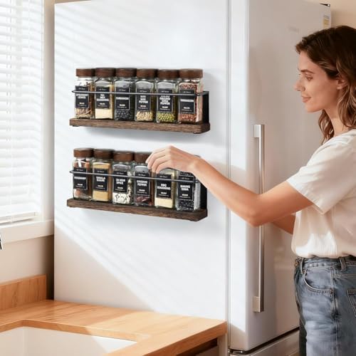 2 Pack Strong Magnetic Spice Rack Organizer for Refrigerator and Microwave Oven, Metal Fridge Shelf, Space Saver for Kitchen Organization and Storage, Black - Image 5