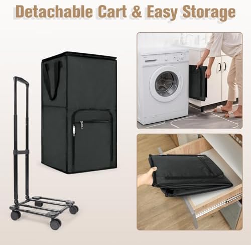 Bukere Extra Large Rolling Laundry Basket with Removable Wheels & Zipper Lid, Freestanding Laundry Hamper, Collapsible bag for Clothes Storage, Wheeled Cart for College Dorm Apartment Laundry Room - Image 5