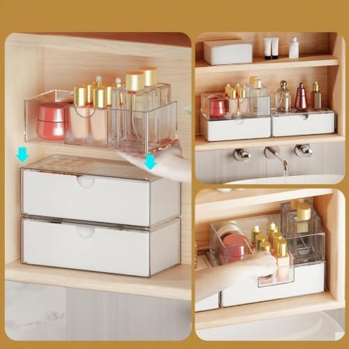 3 Tier Medicine Cabinet Organizer and Storage,Stackable Bathroom Medicine Organizer with Removable Dividers, Plastic Vanity Storage,White - Image 4