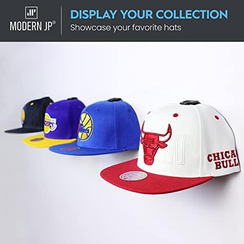 Modern JP Adhesive Hat Hooks for Wall (8-Pack) - Hat Rack for Baseball Caps, Minimalist Hat Display, Strong Hold Hat Hangers for Wall - USA Patented, Black - Image 6