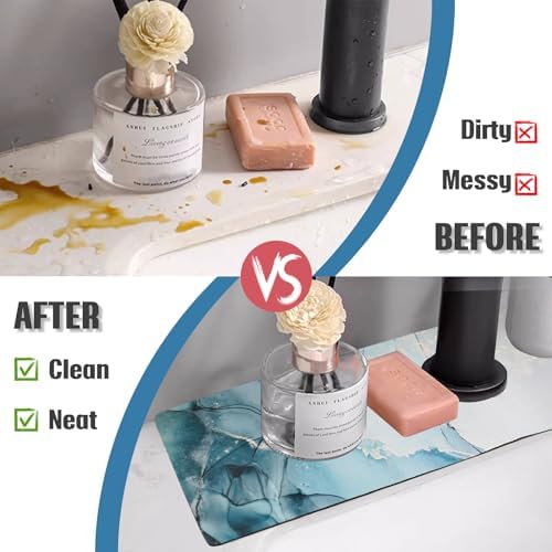 Sink Faucet Absorbing Mat, 2 Pack Drying Mat Around Faucet Sink Splash Guard Behind Faucet Sinkmat For Kitchen Bathroom Island Rv 15 * 5.5 Inch (38 * 14 cm) - Image 5