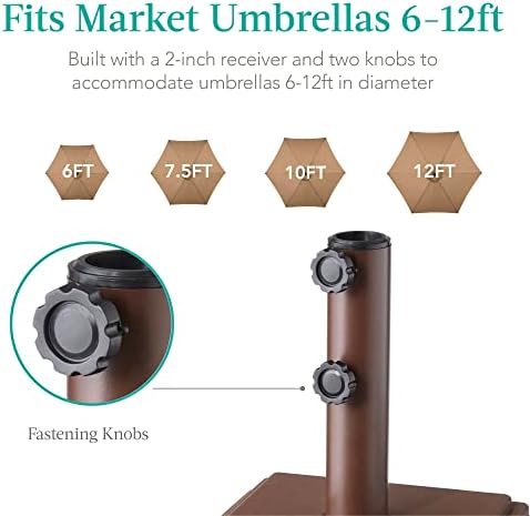 Best Choice Products Fillable Mobile Umbrella Base, Heavy Duty Base, Square Tiered Market Stand for Patio, Deck, Outdoor w/ 4 Wheels, 2 Locks, 2 Knobs, 120lb Capacity - Brown - Image 6