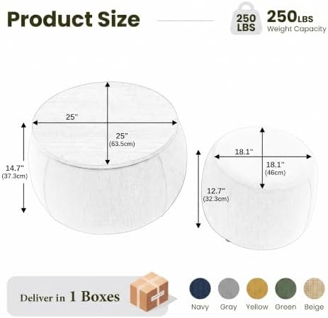 Mofolit 25" Nesting Coffee Table Ottoman Set with Removable Wooden Tray - Image 2