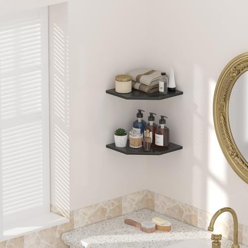 JJL Corner Wall Shelf, Set of 2 Floating Corner Shelf for Wall Storage,Easy-to-Assemble,Wall Mount Corner Shelves for Teen Boy Room Decor,Minimalist Decor(14.76in Black) - Image 6