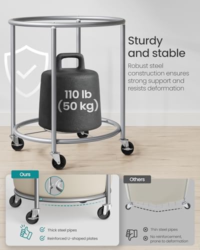 SONGMICS Laundry Basket with Wheels,190L, Steel Frame, Removable Bag - Image 4