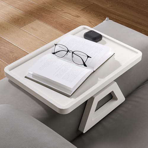 Couch Arm Tray,Bamboo Folding Sofa Tray,Sofa Armrest Trays Clip-On Couch Desk for Drinks,Snacks,Phone,Remote Control（White） - Image 2