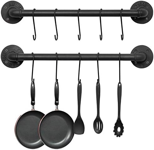 OROPY 21'' Pot Rack Wall Mounted, Iron Pipe Hanging Rack, 10 S Hooks, 2Pack by OROPY