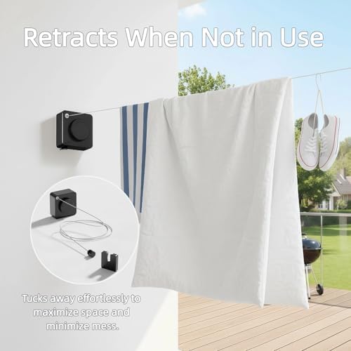 15.7Ft Retractable Clothesline Indoor & Outdoor, Heavy Duty Anti-Sag Wall Mounted Stainless Steel Laundry Drying Line for Balcony, Laundry Room, Bathroom, Motorhome, Dormitory, Travel - Image 3