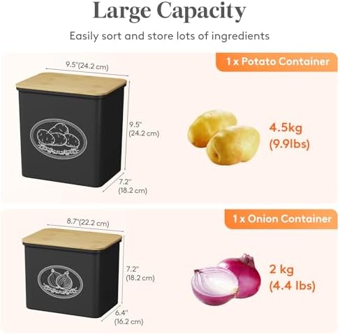 Lifewit Plastic Potato and Onion Storage Bin Box, Set of 2, Black - Image 3