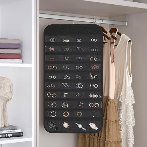 Hanging Jewelry Organizer 80-Pocket Double-Sided Storage, 1-Pack, Black - Image 2