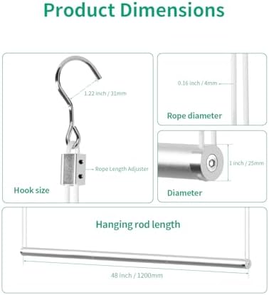 BaiNong Adjustable Closet Hanging Rod 48" Silver Closet Rod Extender - Image 4