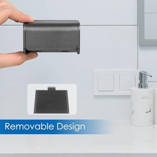 2 PCS Toothbrush Holder Wall Mounted with Cover for Bathroom, 2 Slots Toothbrush Storage Organizer for Shower, Self Adhesive Toothbrush Hanger Rack for Dorm, Cabinet (Brushed Grey) - Image 3