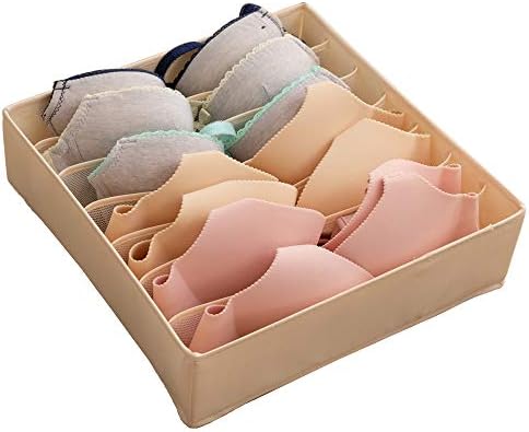 ALYER Collapsible Bra(A-C Cup) Drawer Organizer,Durable Cloth Storage Box Bins Dividers for Panties,Underwear,Socks,Lingerie(Beige-7 Cells) by ALYER
