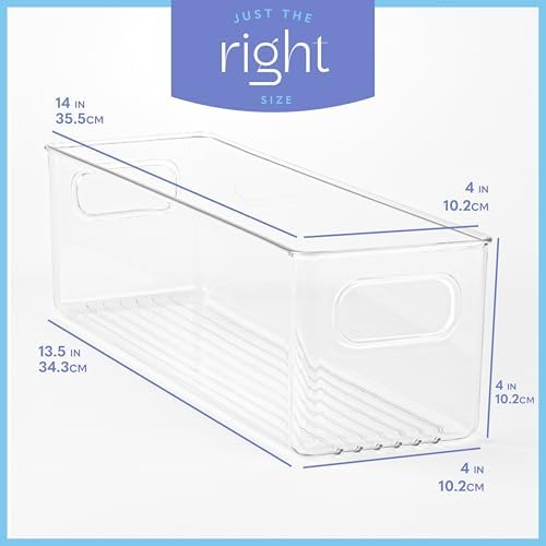 Plastic Food Storage Clear Container Bin with Handles for Organizing Kitchen, Pantry, Refrigerator, Freezer, Pantry, Cabinet, Closet, Bathroom. 14”x4”x4” - Image 3