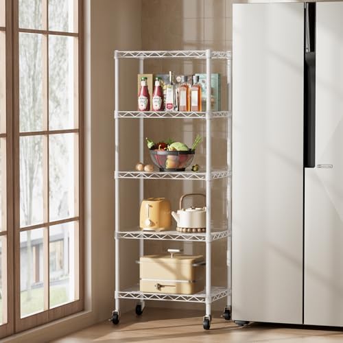 SINGAYE 5 Small Wire Shelves Kitchen Pantry Close Home Organizers and Storage Bathroom Shelf Laundry Room Organization Adjustable Book Metal Garage Shelving Unit - Image 6