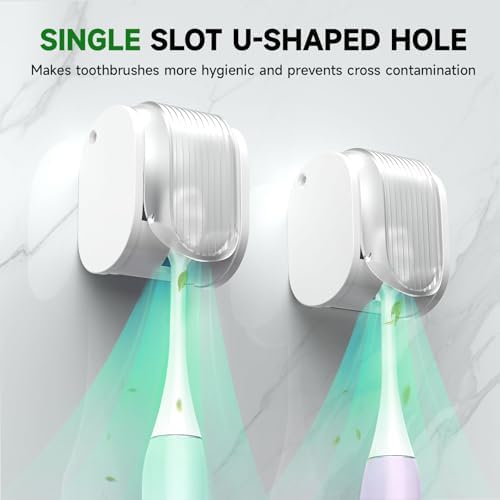 6 Pcs Toothbrush Holders Wall Mounted, Single Slot Design, Shower Self Adhesive Wall Mounted Toothbrush Holder with Cover, Waterproof and Dustproof, Suitable for Bathroom, Family, Travel (Transparent) - Image 3