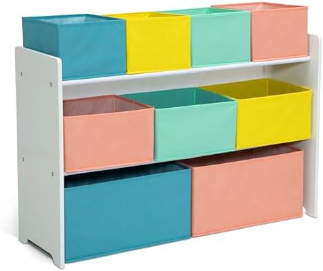 Delta Children Deluxe Multi-Bin Toy Organizer with Storage Bins - Greenguard Gold Certified, White with Blue/Orange/Pastel Bins by DeltaChildren