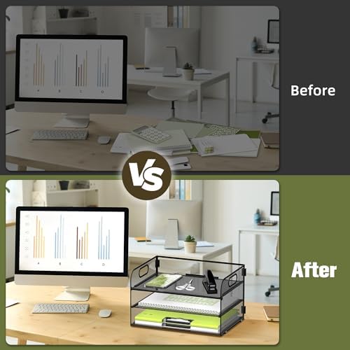 DALTACK 3 Tier Paper Organizer for Desk, Sliding Paper Trays, Black - Image 6