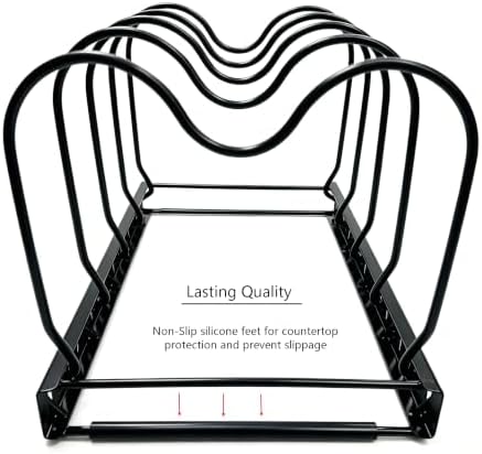 Metal Pot and Pan Organizer, 2-Section Heavy-Duty Expandable Rack, 7 Adjustable Dividers Multi-Purpose Storage for Cookware, Pot Lids, Cutting Boards & Bakeware, Cabinet & Countertop - Image 7