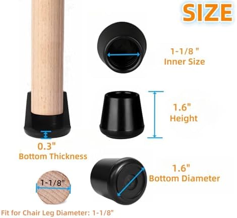 Furnigear Chair Leg Tips Caps Non-Slip Rubber Leg Tips 1-1/8” Inner Diameter Chair Leg Floor Protectors Round Black, 64 Pack - Image 2