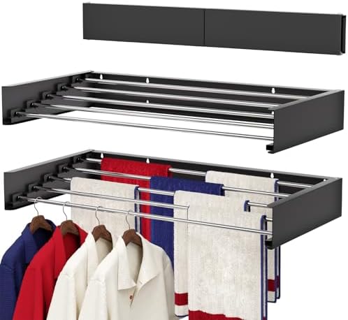Wall Mounted Drying Rack 31.5", Foldable Laundry Drying Rack with Stainless Steel Rods, Retractable Laundry Space Saver for Indoor & Outdoor Use, Include Wall Template by DryingSolved