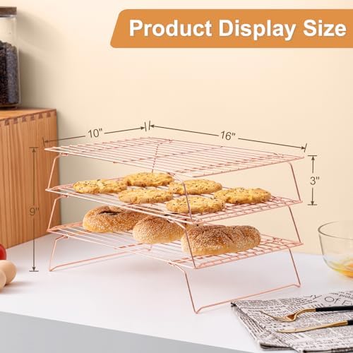 Briout Cooling Rack for Cooking Baking 3 Tiers,16"x10" Wire Rack, Rose Gold - Image 2