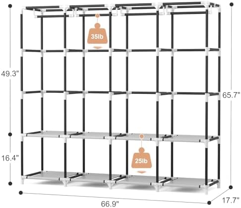 VTRIN Portable Closet for Hanging Clothes 67 Inch Wide Large Capacity Portable Wardrobe Closet with Cover, 4 Storage Shelves and 4 Hanging Rod Sturdy Free Standing Closet for Bedroom, White - Image 3