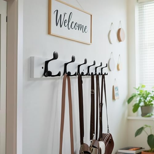 WEBI Coat Rack Wall Mount,36" Solid Wood Coat Hooks Wall Mounted Coat Hanger,16" Hole to Hole,Heavy Duty Hook Rack Rail,6 Triple Hooks for Hanging Coats,Jacket,Clothes,Hat,Backpack,White - Image 2