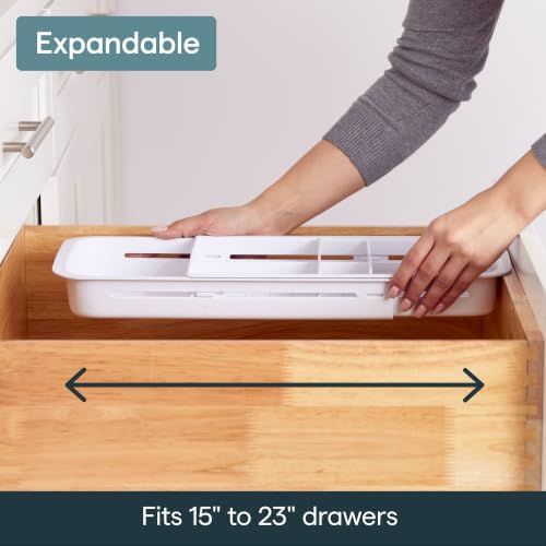 YouCopia DrawerFit Sliding Drawer Tray with Adjustable Dividers, Expandable Kitchen Storage Organizer, Speckled White - Image 4