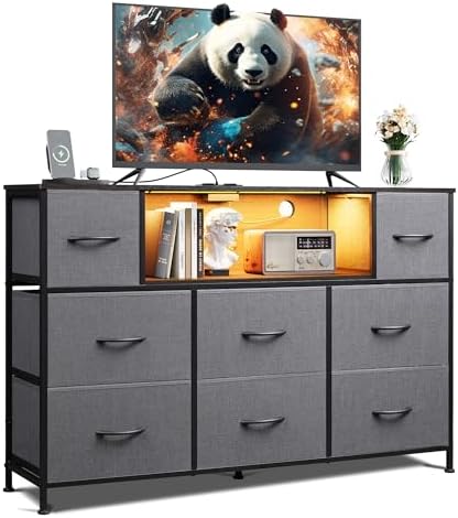 WLIVE LED Dresser TV Stand for 55 Inch TV, 8 Fabric Drawers, Grey Dresser by WLIVE