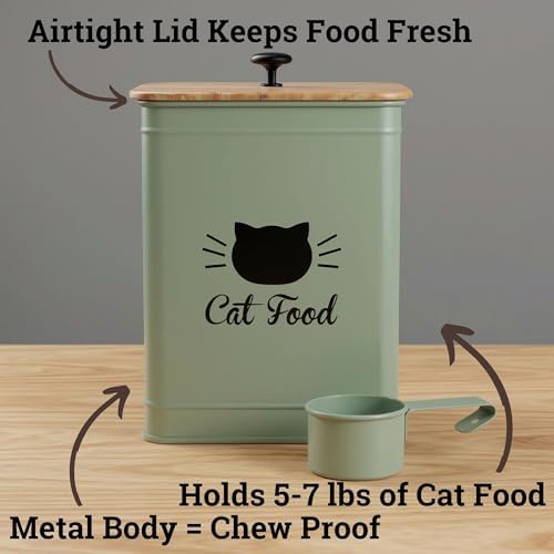 Metal Cat Food Container with Scoop 5-7 lb (25 Cup), w/ Airtight Bamboo Lid - Image 2