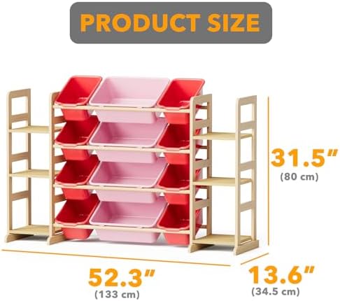 SpaceAid Toy Storage Organizer with 6 Shelves and 12 Bins, Toy Organizers Storage Bookshelf, Kids Bin Shelf Toys Box Bookcase for Bedroom Playroom Organization Room Decor, Red and Pink - Image 2