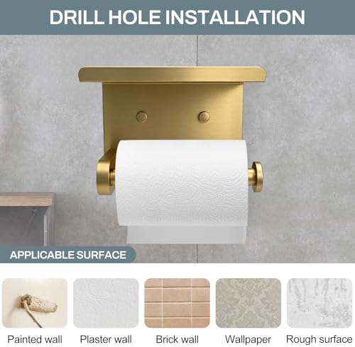SetSail Toilet Paper Holder with Shelf Adhesive or Screw-in Gold - Image 6