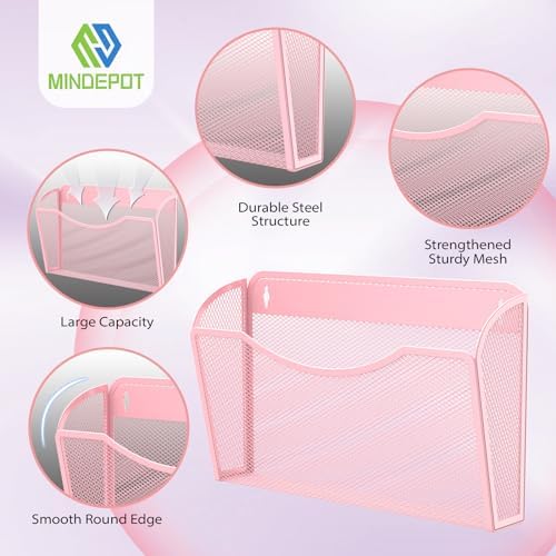 MINDEPOT Wall File Organizer, Hanging Wall File Holder, 3 Pack, Pink - Image 3