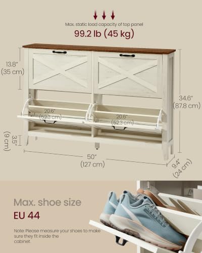 VASAGLE Farmhouse Shoe Cabinet, Narrow Storage Organizer, 4 Flip Drawers - Image 2