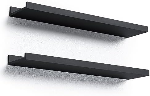 Boswillon Floating Shelves Set of 2, Long Wall Shelf with Lip, 24in, Black by Boswillon