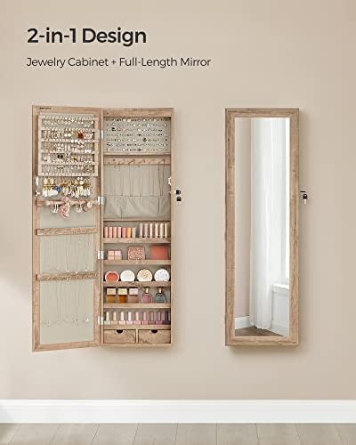 SONGMICS 6 LEDs Mirror Jewelry Cabinet, 47.2-Inch Tall, Lockable - Image 4