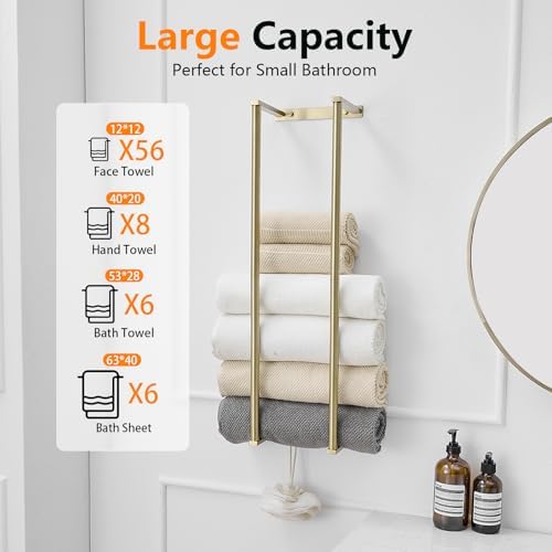 BWE Brushed Gold Towel Racks for Bathroom 28" Towel Holder for Rolled Towel - Image 3