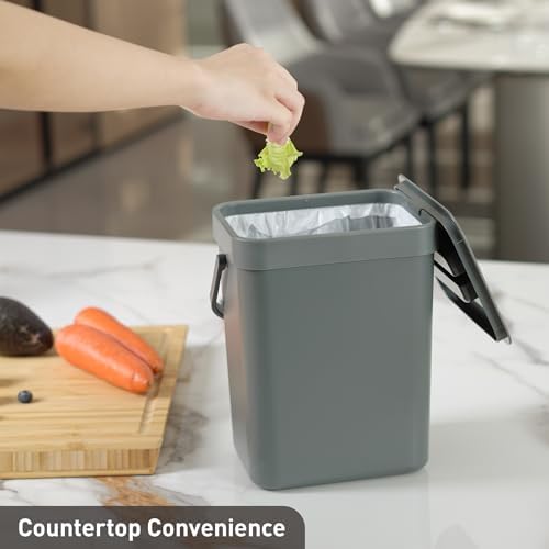 EKO Puro Mini Wall-Mounted Kitchen Trash Can with Lid, Food Waste Caddy, 1.32 Gall / 5L (Grey) (Pack of 12) - Image 5