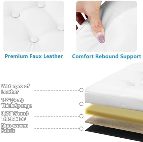 AmasSmile Ottoman with Storage,17" Folding Leather Foot Rest Chest,White - Image 6