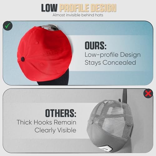 Modern JP Adhesive Hat Hooks for Wall (32-Pack) - Minimalist Hat Rack Design, No Drilling, Strong Hold Hat Hangers - USA Patented, Clear - Image 6