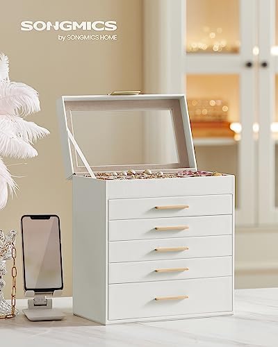 SONGMICS Jewelry Box Organizer, 6-Layer Storage with 5 Drawers, Glass Lid - Image 2
