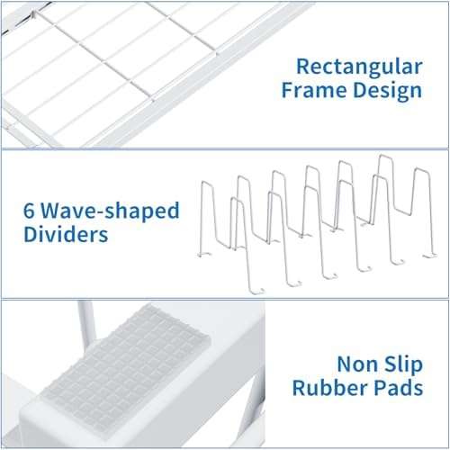 Food Container Lid Organizer Rack with Adjustable 6 Dividers, White - Image 4