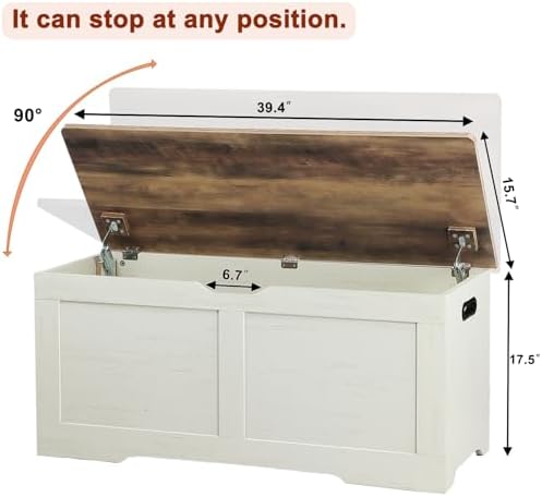 Timberer 39.4" Storage Chest, Wooden Storage Bench, Lift Top Toy Chest - Image 3