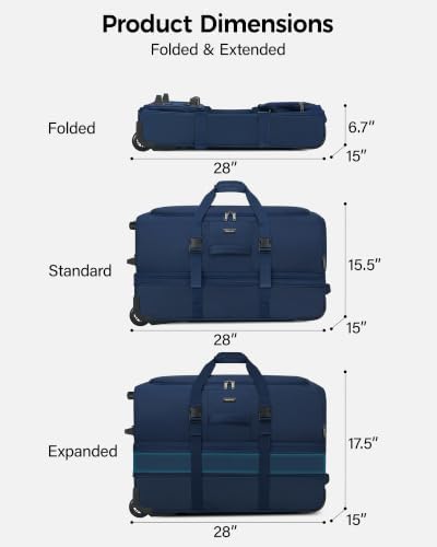 Hanke 28 Inch Expandable Rolling Duffle Bag Large Capacity Checked Luggage - Image 2