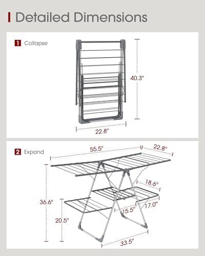 Sakugi Clothes Drying Rack, Foldable 2-Level with 55.5" Adjustable Wings - Image 4
