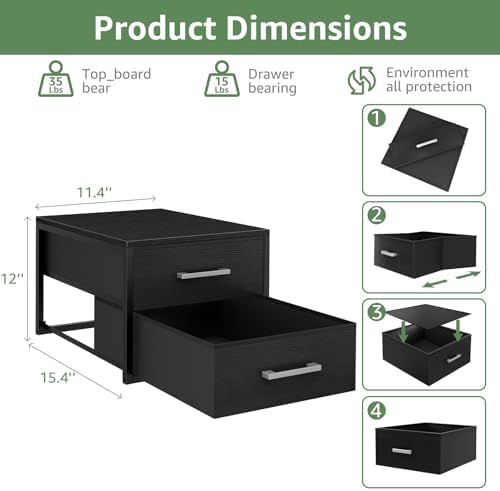 BOLUO Stackable Storage Drawers Narrow Closet Organizers and Storage Fabric Black 2 Drawer Dresser for Bedroom 2 Packs Modern - Image 3